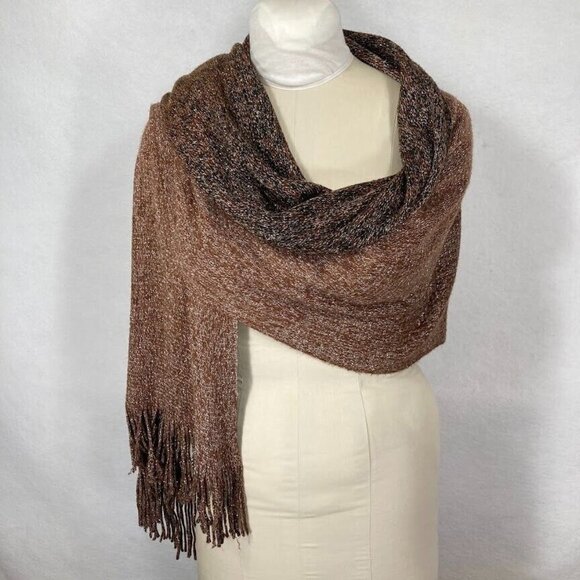 Soft Brown And Silver Metallic Reversible Animal Print Scarf Mob Wife Bold - Picture 7 of 7